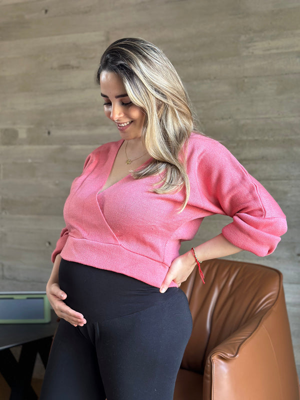 Suéter cruzado de maternidad y lactancia  •Coral• Crop top
