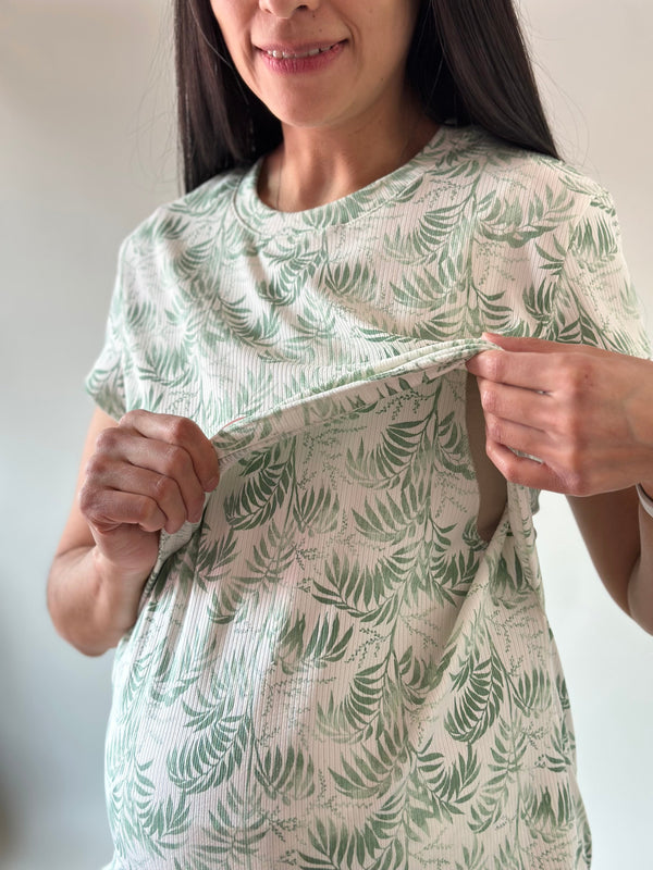 Pijama de maternidad y lactancia •Palmitas verde•