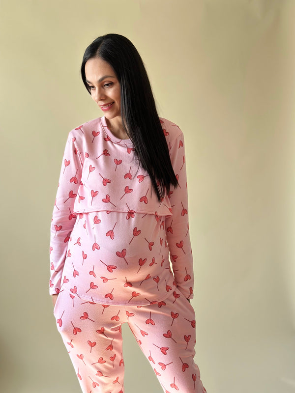 Pijama de mater y lact •Valentines Pink • SUPER SOFT