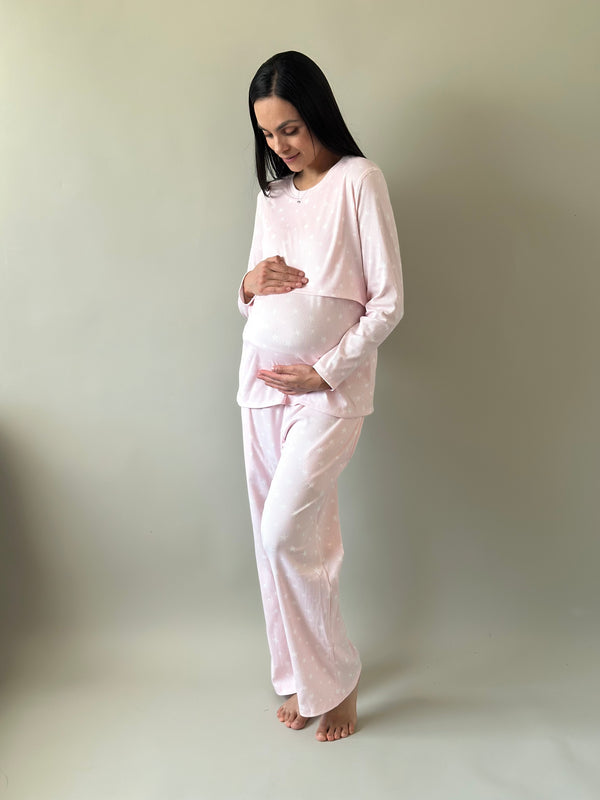 Pijama de maternidad y lactancia •Estrellas rosa•