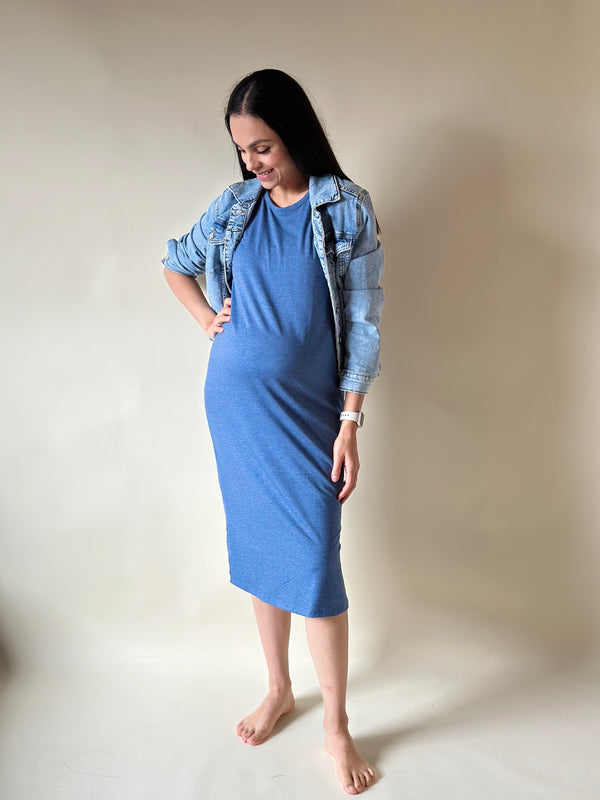 Vestido básico de maternidad •Azul demin•