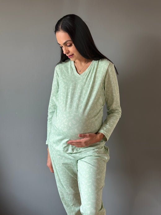 Pijama de maternidad y lactancia •Menta• con ALGODÓN