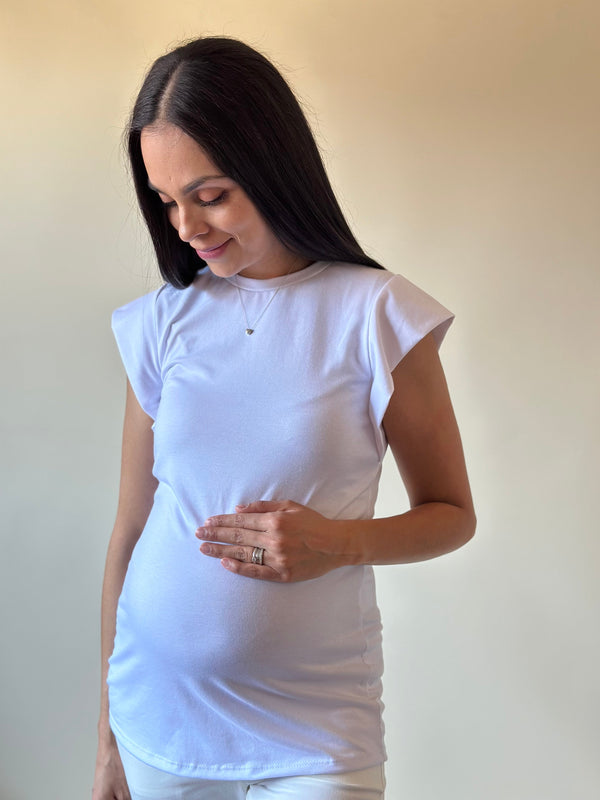 Blusa de maternidad con hombrera •Blanca•