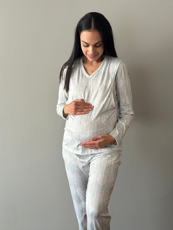 Pijama de maternidad y lactancia •Espiga verde• SUPER SOFT
