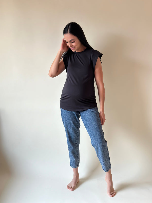 Blusa de maternidad con hombrera •Negro•