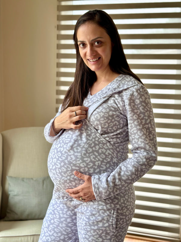 Pijama de maternidad y lactancia •Animal print gris• POLAR