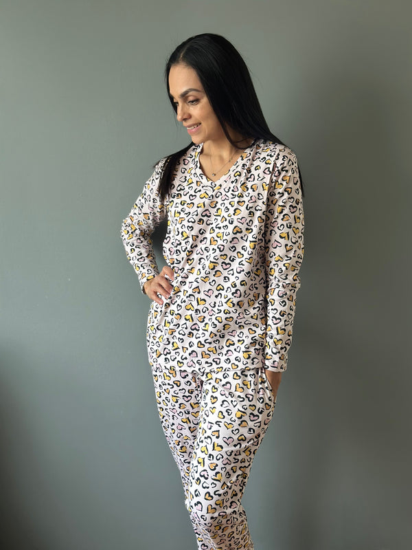 Pijama de maternidad y lactancia •Corazones print• con ALGODÓN