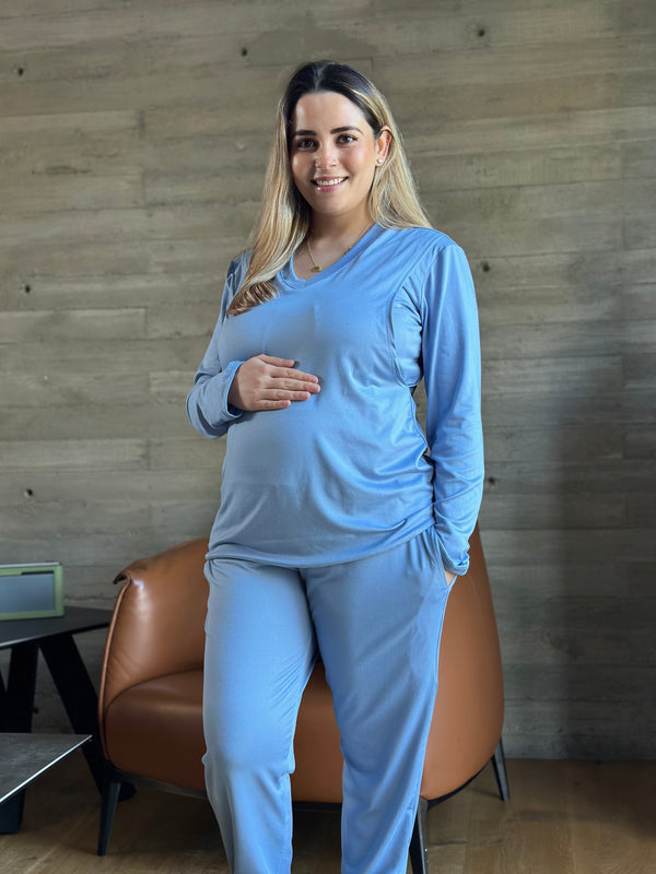 Pijama de maternidad y lactancia •Azul• SUPER SOFT