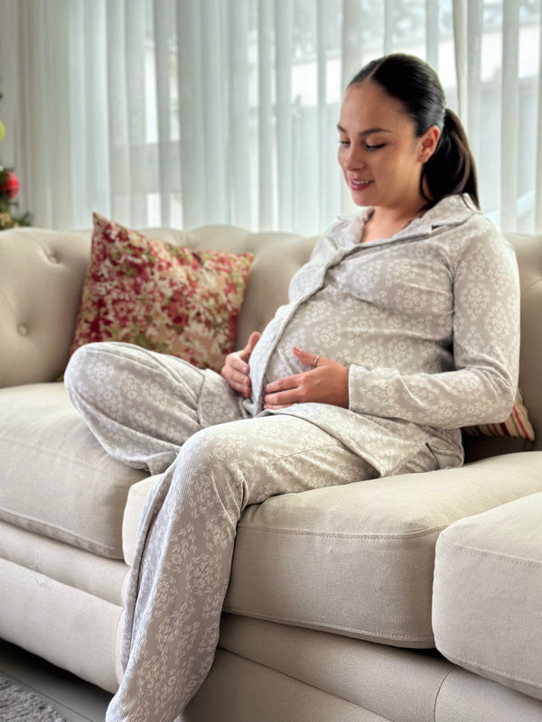 Pijama HOSPITAL de maternidad y lactancia •Laurel gris•