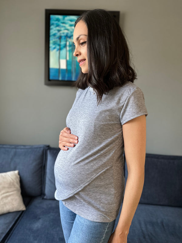 Blusa de maternidad y lactancia •Gris jaspe• BASIC