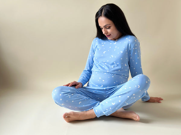 Pijama de maternidad y lactancia •Estrellas azul• SUPER SOFT