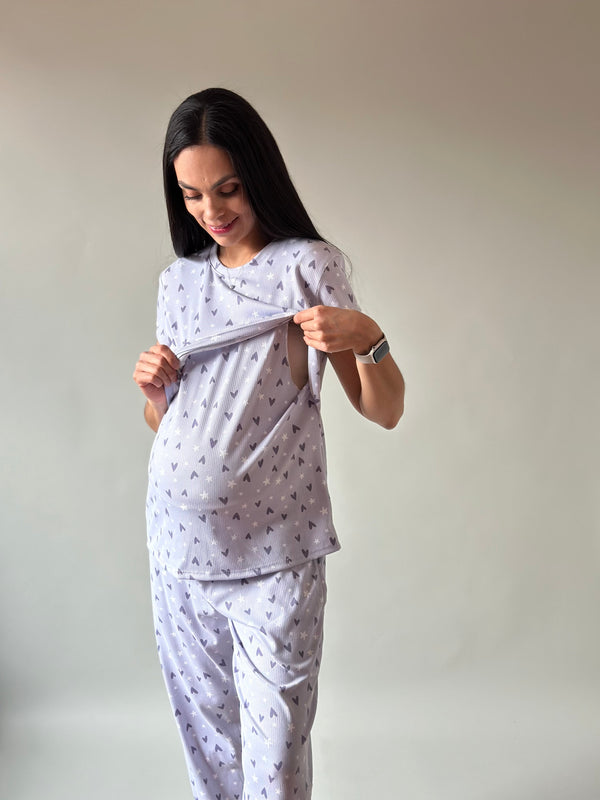 Pijama de maternidad y lactancia •Cora lila•