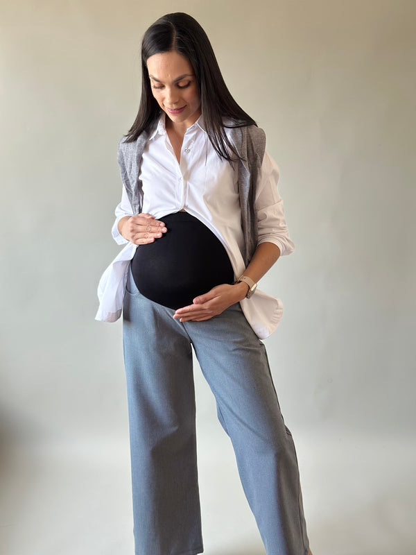 Pantalón pierna amplia •Gris•