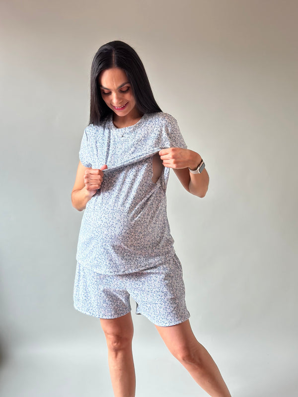 Pijama de short maternidad y lactancia •Mini Gris•