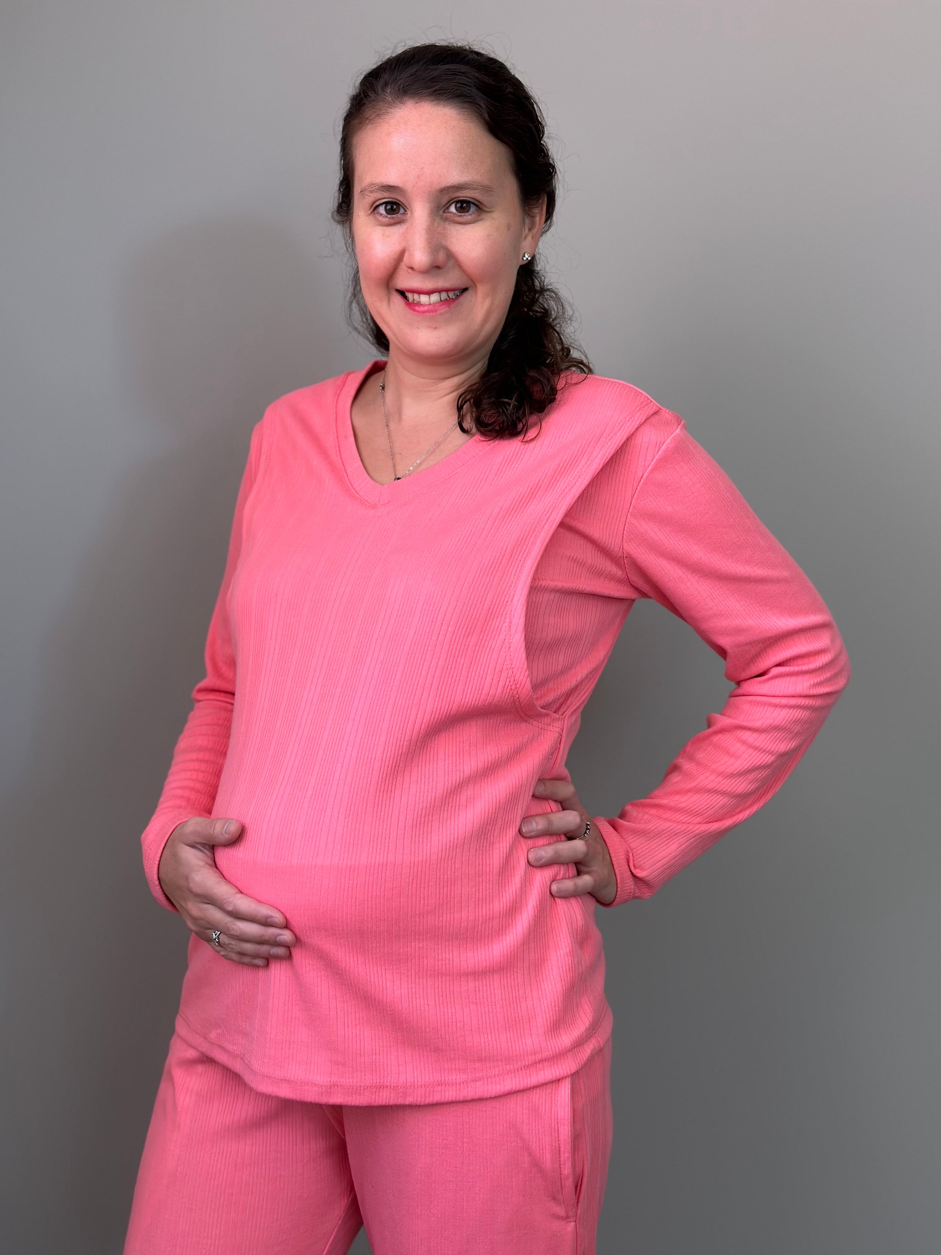 Pijama de maternidad y lactancia •Coral• ALGODÓN – La barriguita de mamá