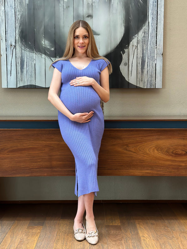 Vestido de maternidad midi •azul Lila•