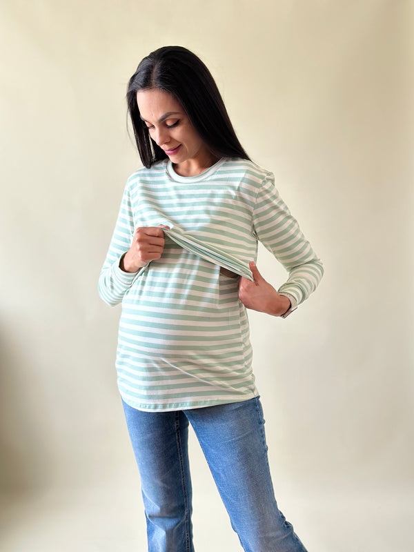 Blusa de maternidad y lactancia •Rayas pistache•