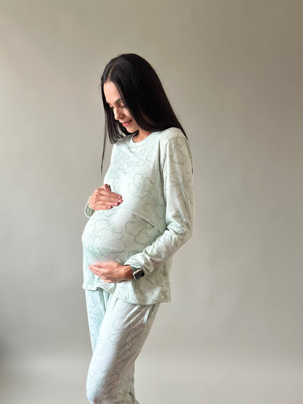 Pijama de maternidad y lactancia •Tulipán verde• SUPER SOFT