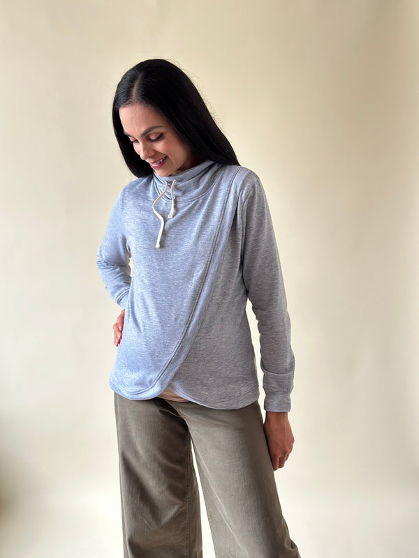 Sudadera de maternidad y lactancia CRUZADA •Gris jaspe•