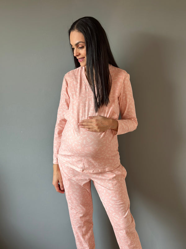 Pijama de maternidad y lactancia •Gerbera rosa• ALGODÓN