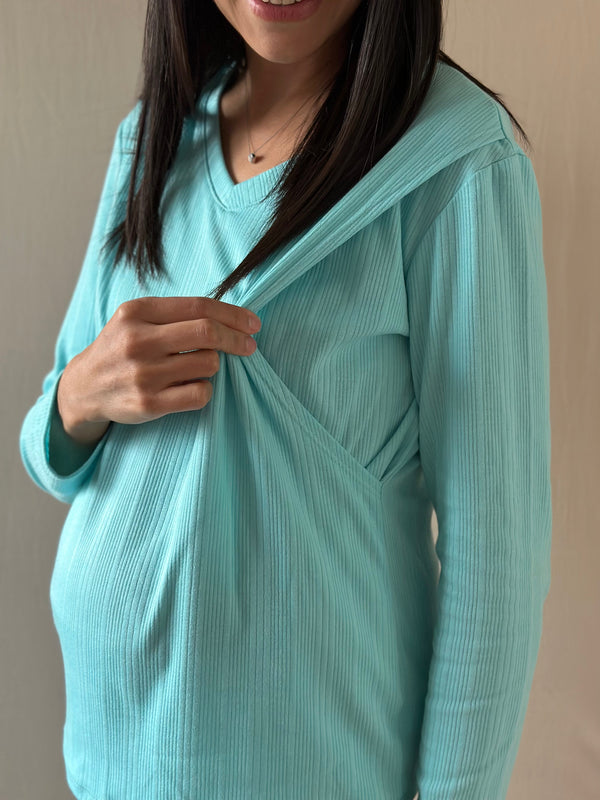 Pijama de maternidad y lactancia •Turquesa• con ALGODÓN