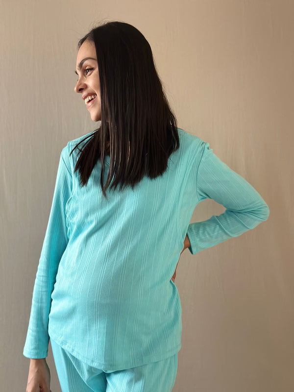 Pijama de maternidad y lactancia •Turquesa• con ALGODÓN