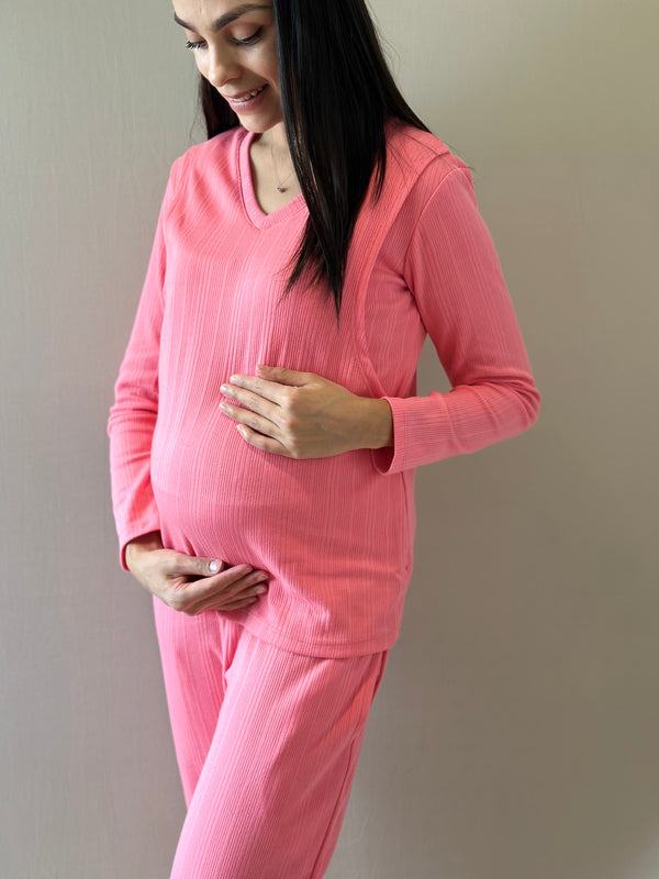 Pijama de maternidad y lactancia •Coral• ALGODÓN