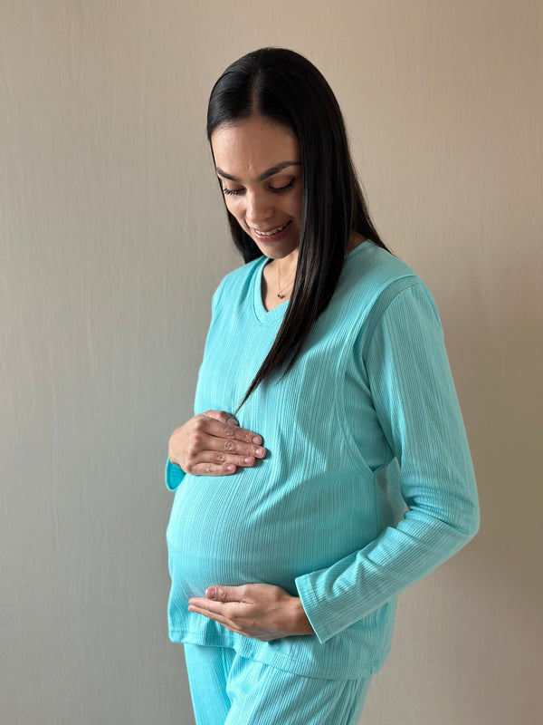 Pijama de maternidad y lactancia •Turquesa• con ALGODÓN