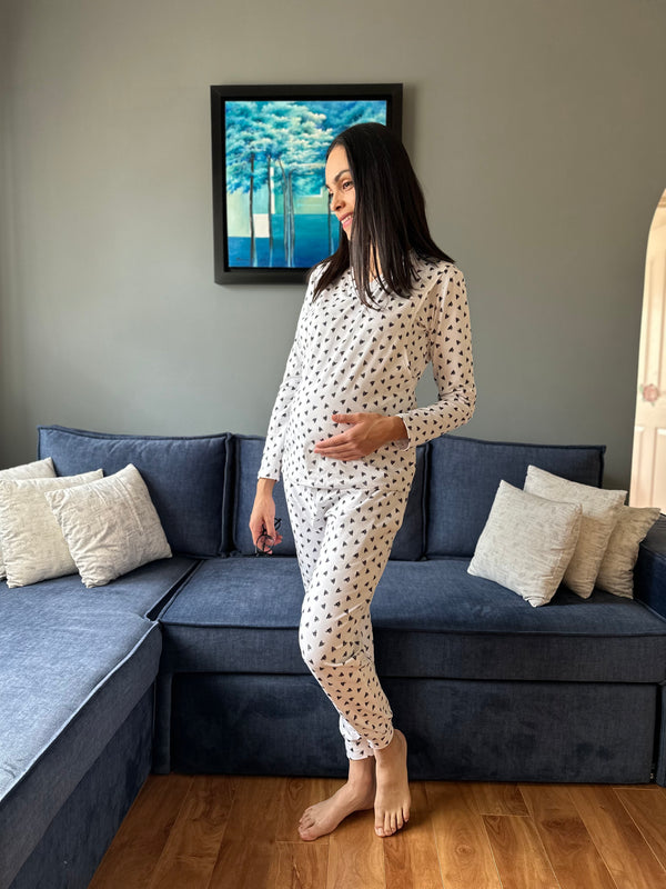 Pijama de maternidad y lactancia •Soft grey• ALGODÓN – La barriguita de mamá