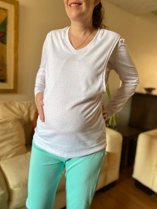 Pijama de maternidad y lactancia •puntitos menta• ALGODÓN