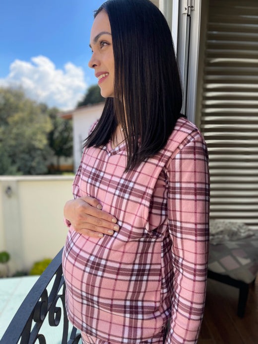 Pijama de maternidad y lactancia •Skotch rosa• POLAR