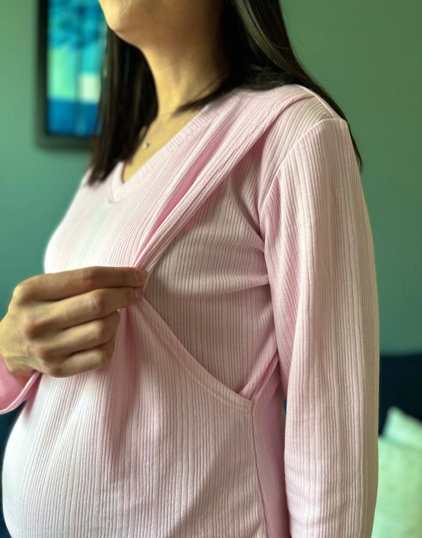 Pijama de maternidad y lactancia •Soft pink•ALGODÓN
