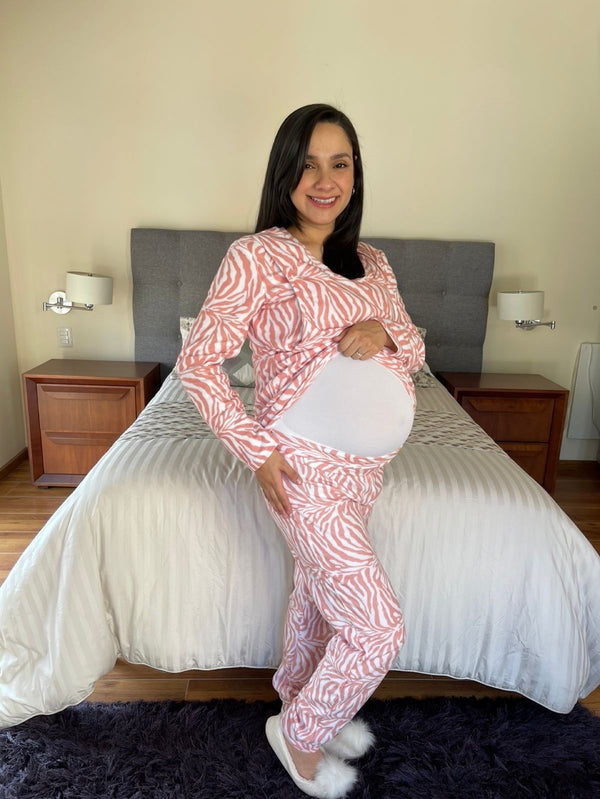 Pijama de maternidad y lactancia •animal print palo de rosa• POLAR