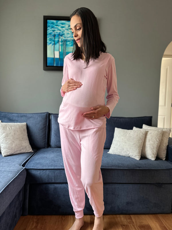 Pijama de maternidad y lactancia •Soft grey• ALGODÓN – La barriguita de mamá