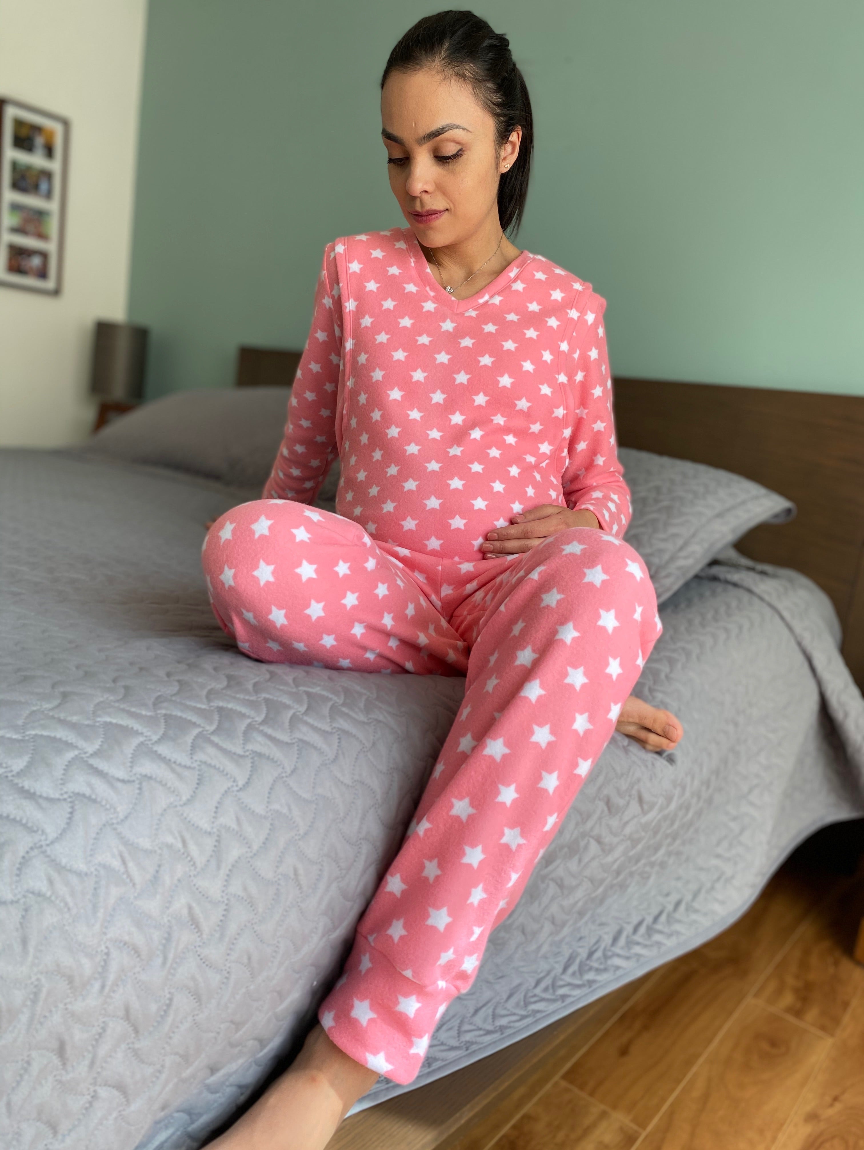 Pijama lactancia Bella Rosa Puntos Gris  B Up Maternity Colores Melange  Tallas S - Small
